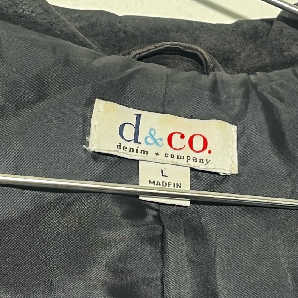 Denim & Company Womens Leather Blazer Dark Grey Button Front Classic Large - Picture 5 of 13